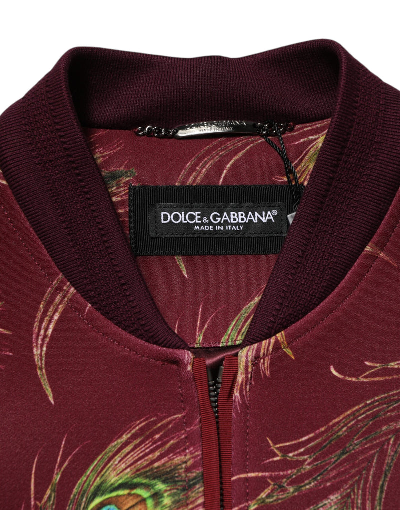 Bomber Jacket à Motif Plumes de Paon Marron Foncé de Dolce & Gabbana