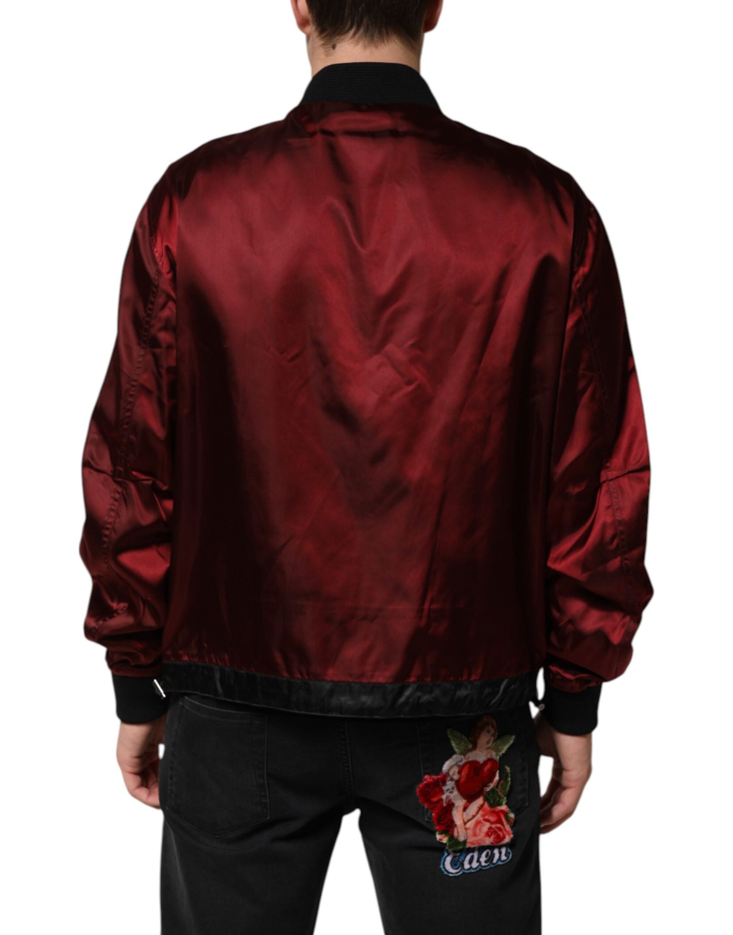 Dolce & Gabbana Maroon Nylon DG Crown Embroidery Jacket