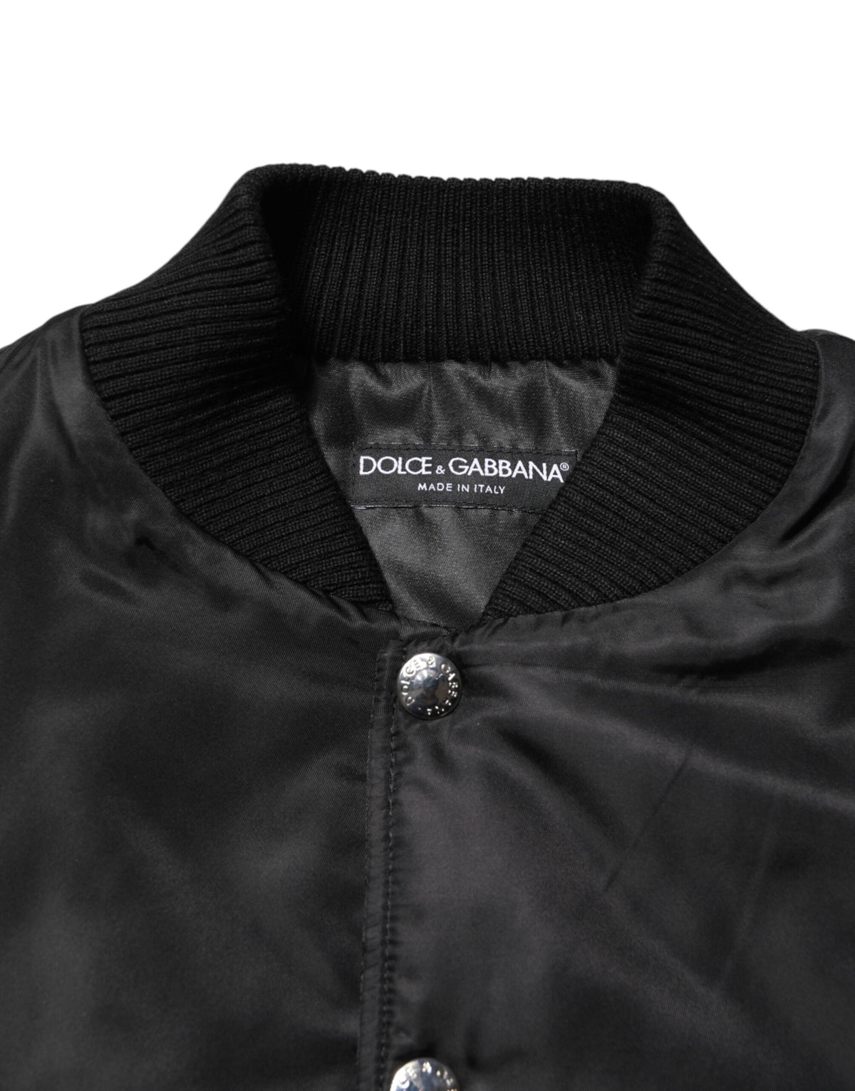Bomber Jacket en Polyester Noir avec Logo et Plaques de Dolce & Gabbana