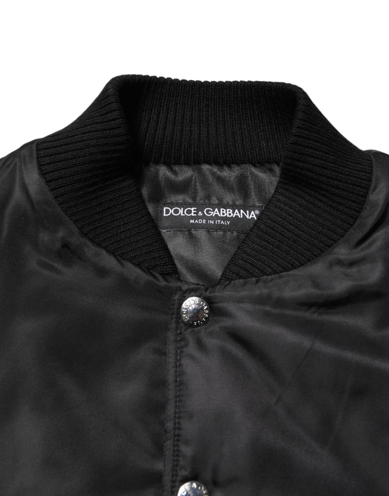 Bomber Jacket en Polyester Noir avec Logo et Plaques de Dolce & Gabbana