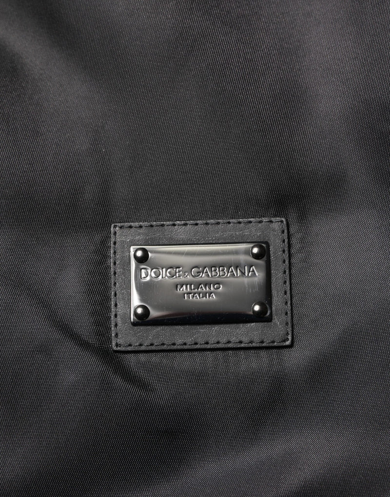 Bomber Jacket en Polyester Noir avec Logo et Plaques de Dolce & Gabbana