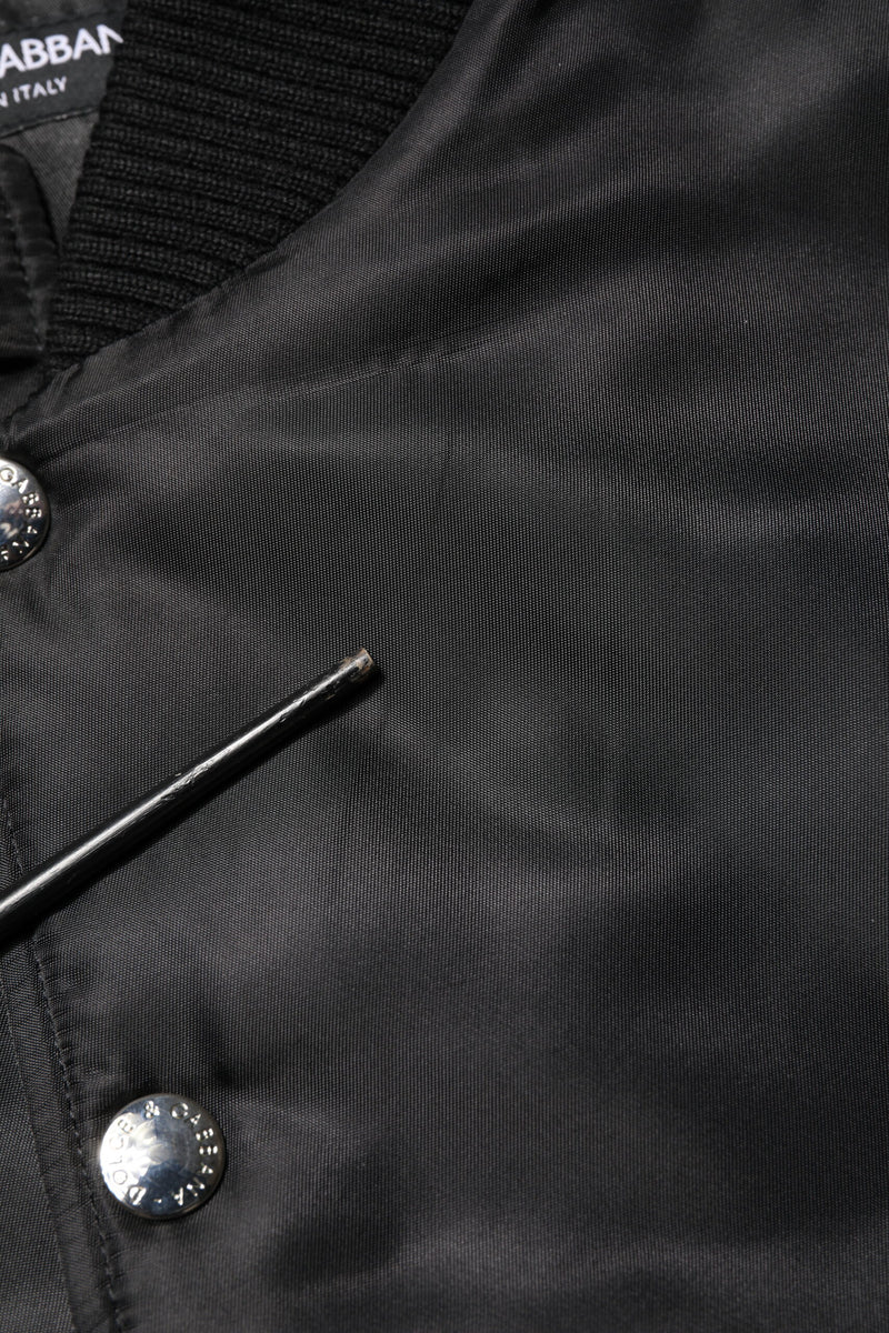 Bomber Jacket en Polyester Noir avec Logo et Plaques de Dolce & Gabbana