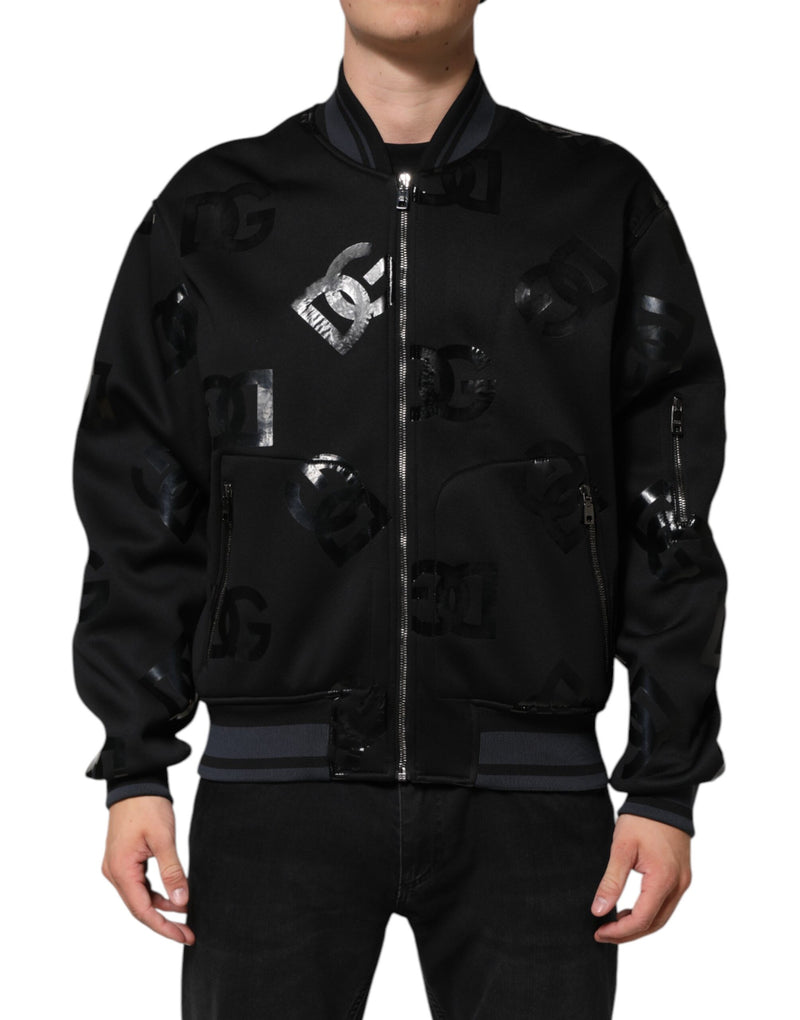 Bomber Jacket pour homme Dolce & Gabbana en laine noire avec logo DG Mania