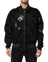 Bomber Jacket pour homme Dolce & Gabbana en laine noire avec logo DG Mania