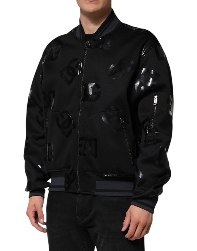 Bomber Jacket pour homme Dolce & Gabbana en laine noire avec logo DG Mania