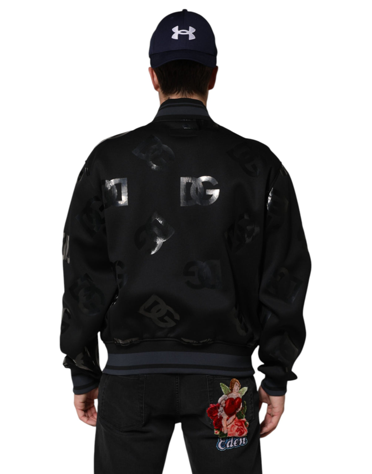 Bomber Jacket pour homme Dolce & Gabbana en laine noire avec logo DG Mania