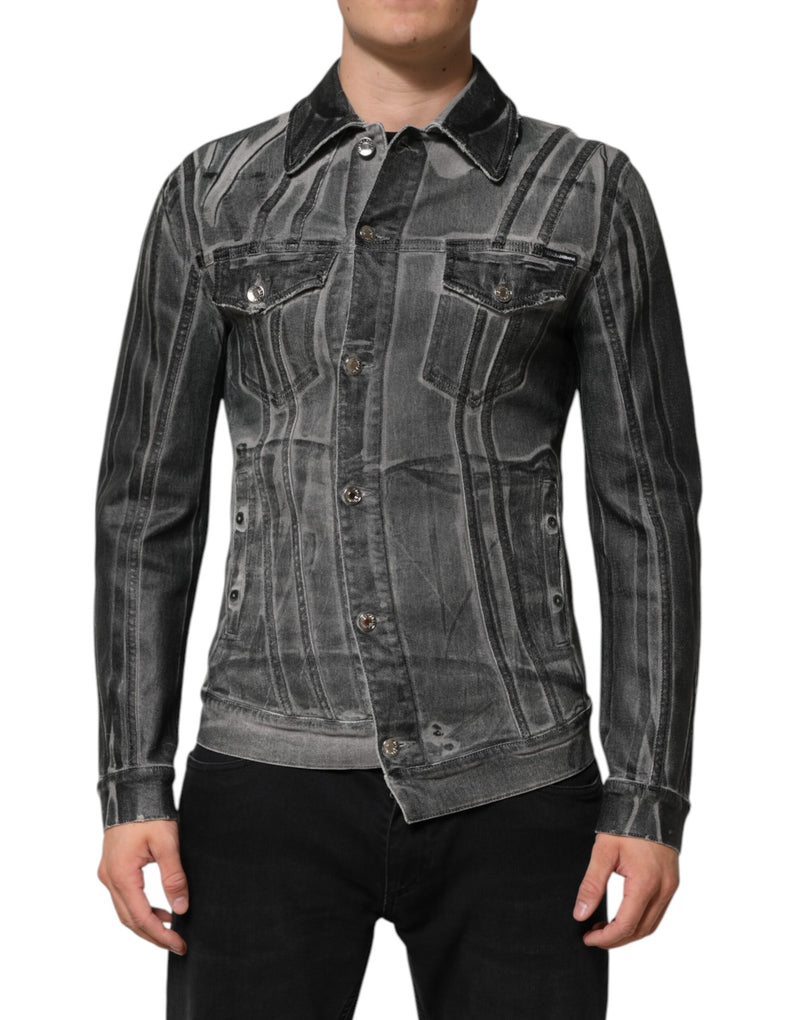 Veste en jean stretch en coton délavé gris de Dolce & Gabbana