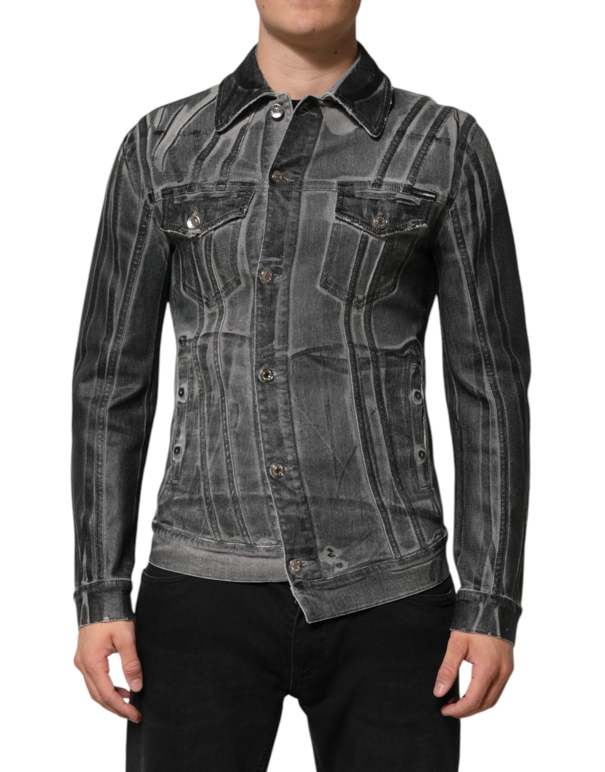 Veste en jean stretch en coton délavé gris de Dolce & Gabbana