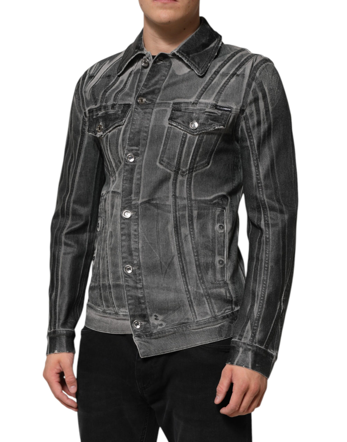 Veste en jean stretch en coton délavé gris de Dolce & Gabbana