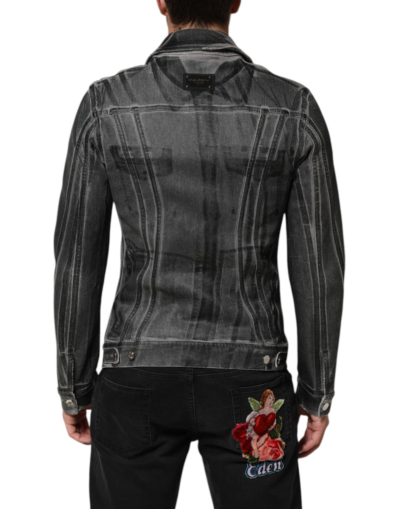 Veste en jean stretch en coton délavé gris de Dolce & Gabbana