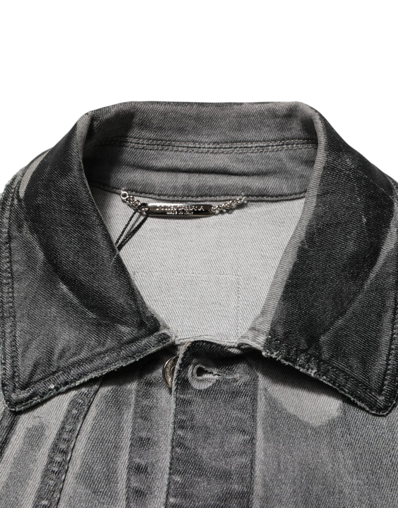 Veste en jean stretch en coton délavé gris de Dolce & Gabbana