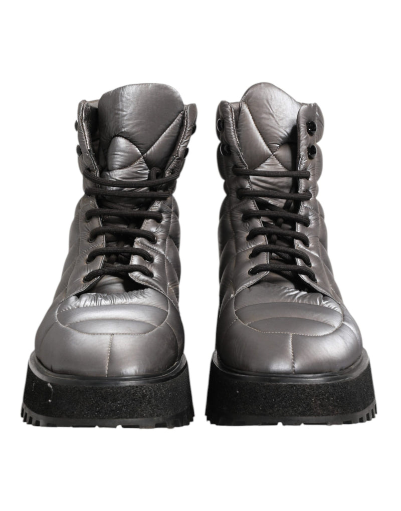 Dolce & Gabbana MICHELANGELO Silver Padded Mid Calf Lace Up Boots