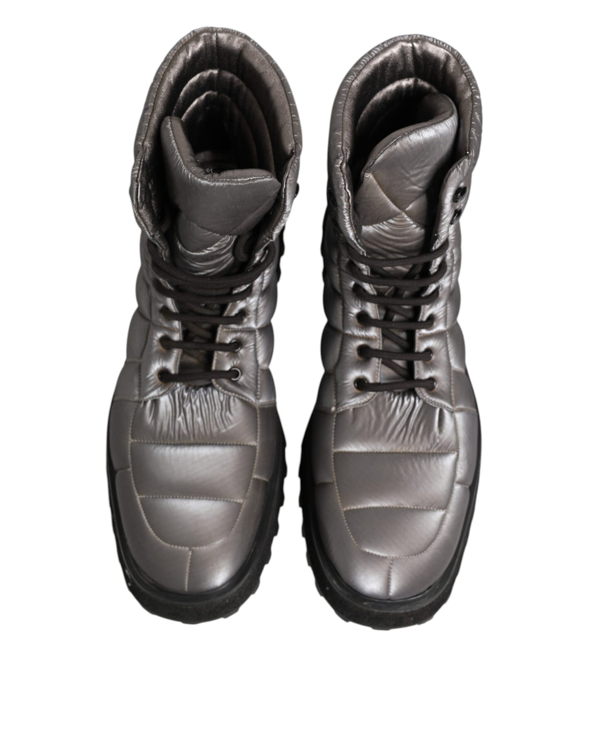 Dolce & Gabbana MICHELANGELO Silver Padded Mid Calf Lace Up Boots