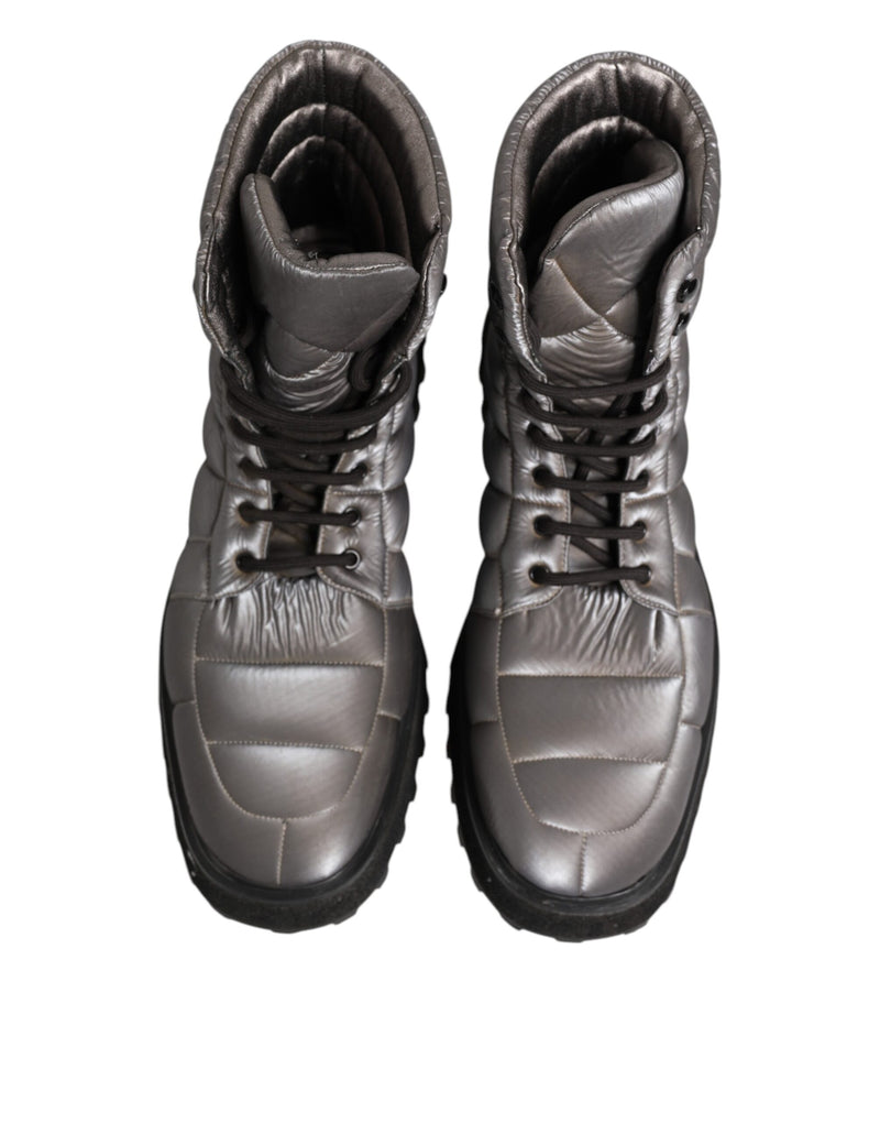Dolce & Gabbana MICHELANGELO Silver Padded Mid Calf Lace Up Boots
