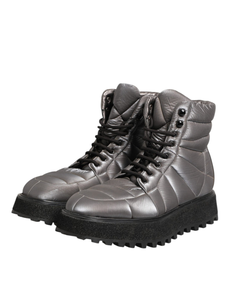 Dolce & Gabbana MICHELANGELO Silver Padded Mid Calf Lace Up Boots