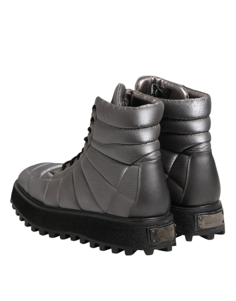 Dolce & Gabbana MICHELANGELO Silver Padded Mid Calf Lace Up Boots