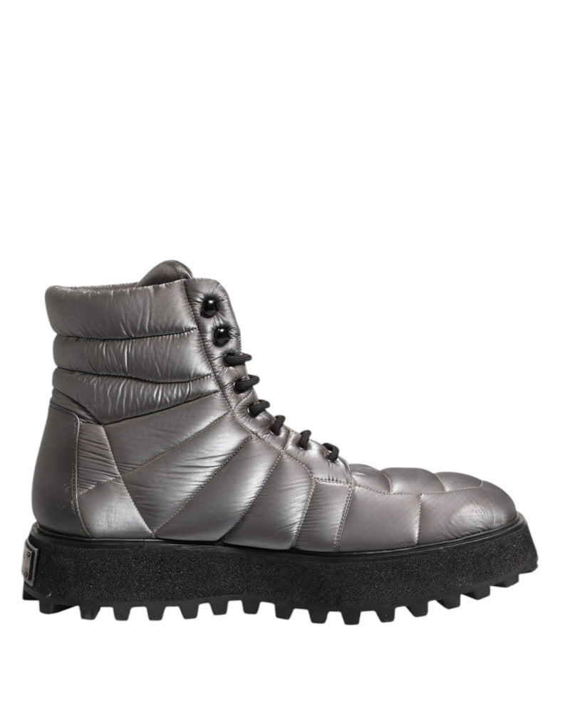 Dolce & Gabbana MICHELANGELO Silver Padded Mid Calf Lace Up Boots