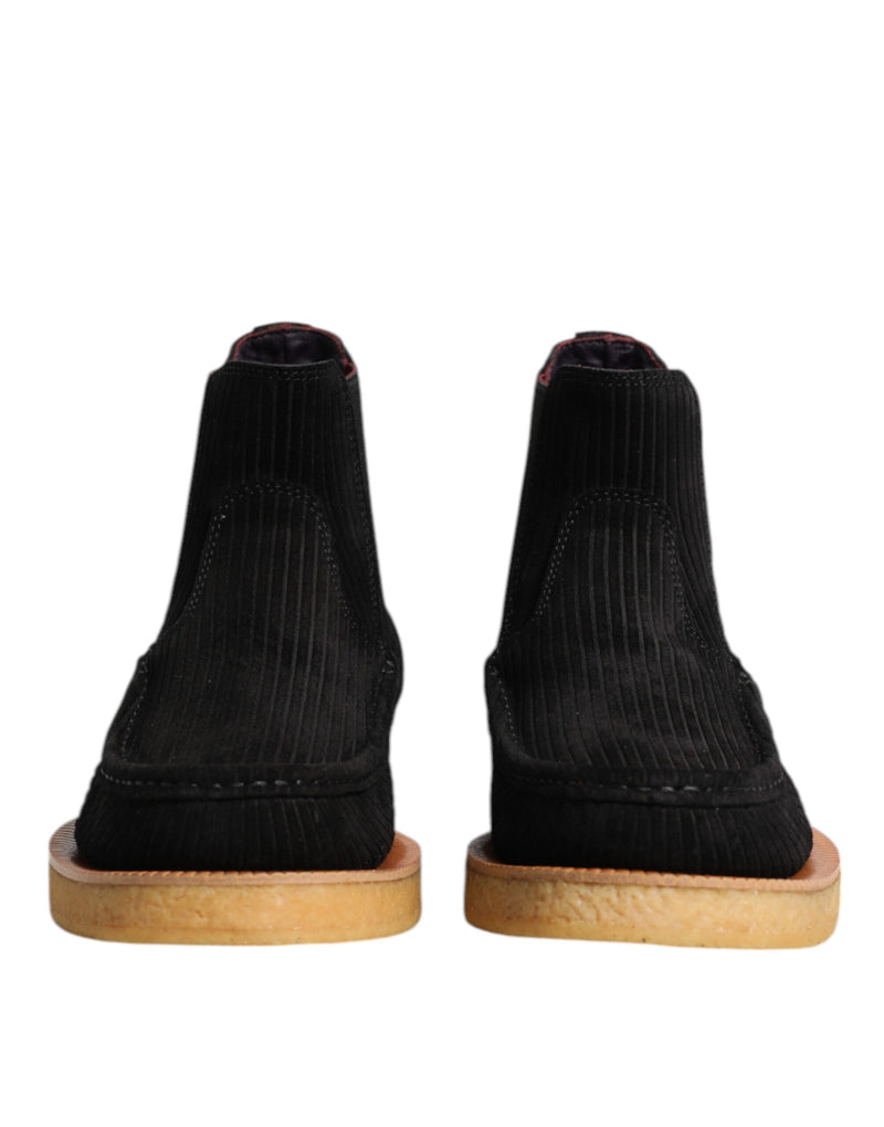 Dolce & Gabbana Black Calf Suede Slip On Ankle Boots