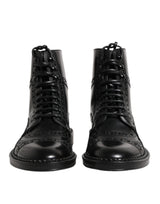 Dolce & Gabbana Black Leather Lace Up Mid Calf Boots