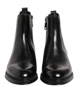 Dolce & Gabbana Black Chelsea Leather Mid Calf Boots