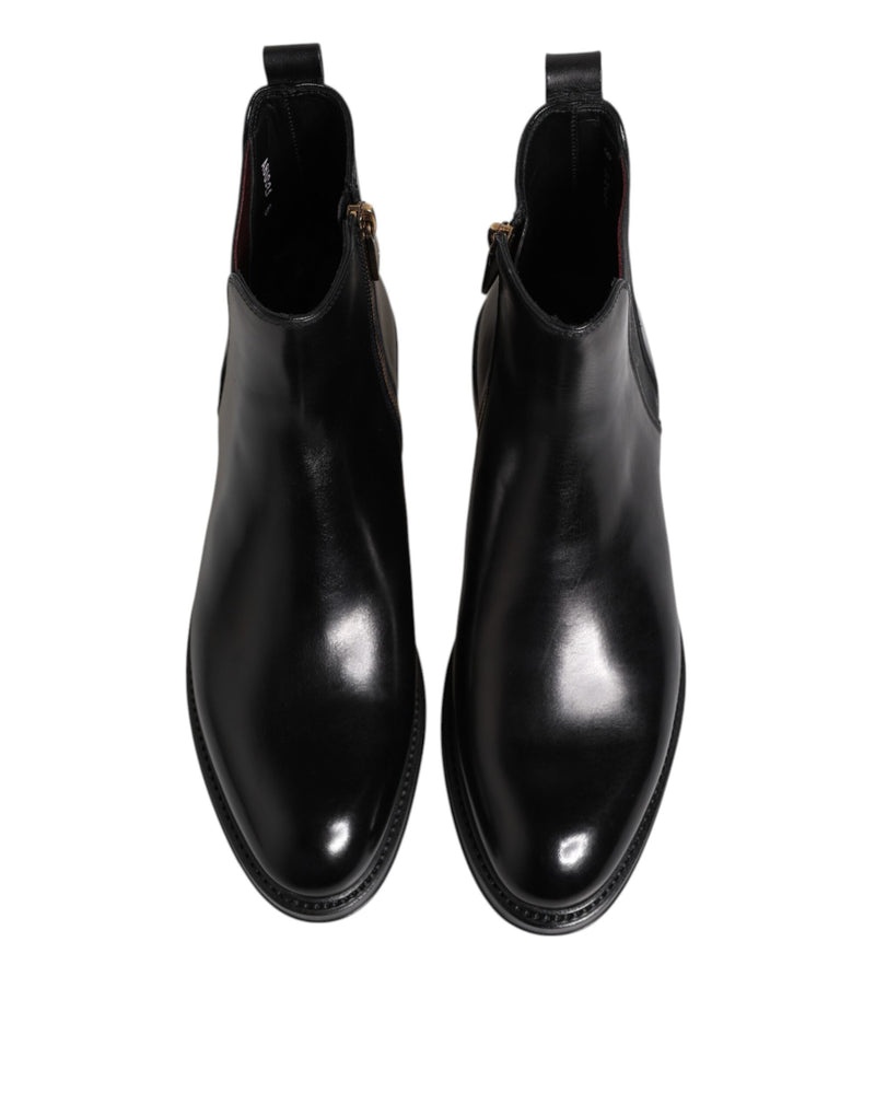 Dolce & Gabbana Black Chelsea Leather Mid Calf Boots