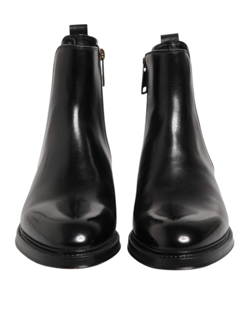 Dolce & Gabbana Black Chelsea Leather Mid Calf Boots
