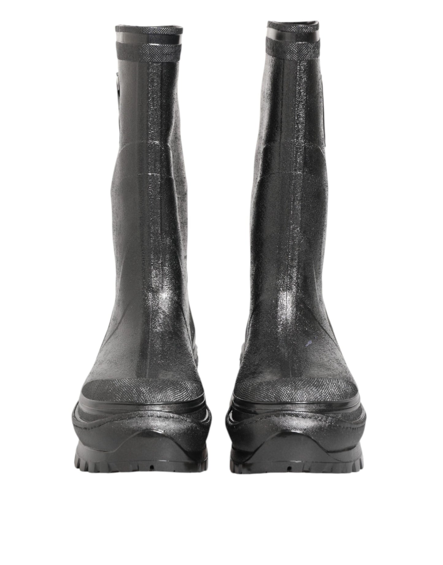 Dolce & Gabbana Metallic Black Pull On Rain Boots Shoes