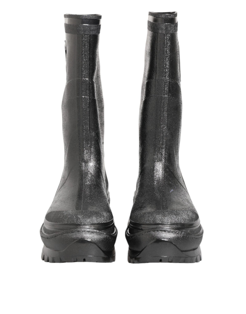 Dolce & Gabbana Metallic Black Pull On Rain Boots for Men