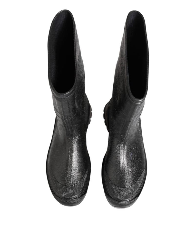 Dolce & Gabbana Metallic Black Pull On Rain Boots for Men