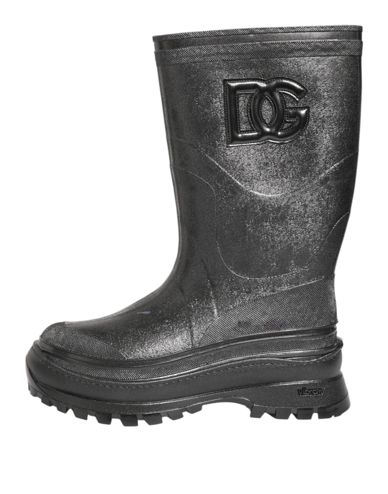 Dolce & Gabbana Metallic Black Pull On Rain Boots for Men