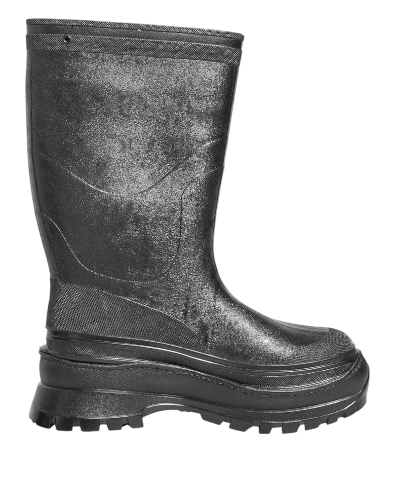 Dolce & Gabbana Metallic Black Pull On Rain Boots for Men
