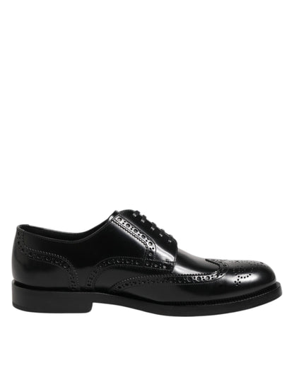 Dolce & Gabbana Black Leather Derby Wingtip Formal Shoes