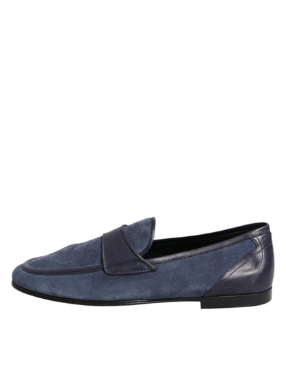 Dolce & Gabbana Blue Suede Leather Loafers Moccasin Shoes