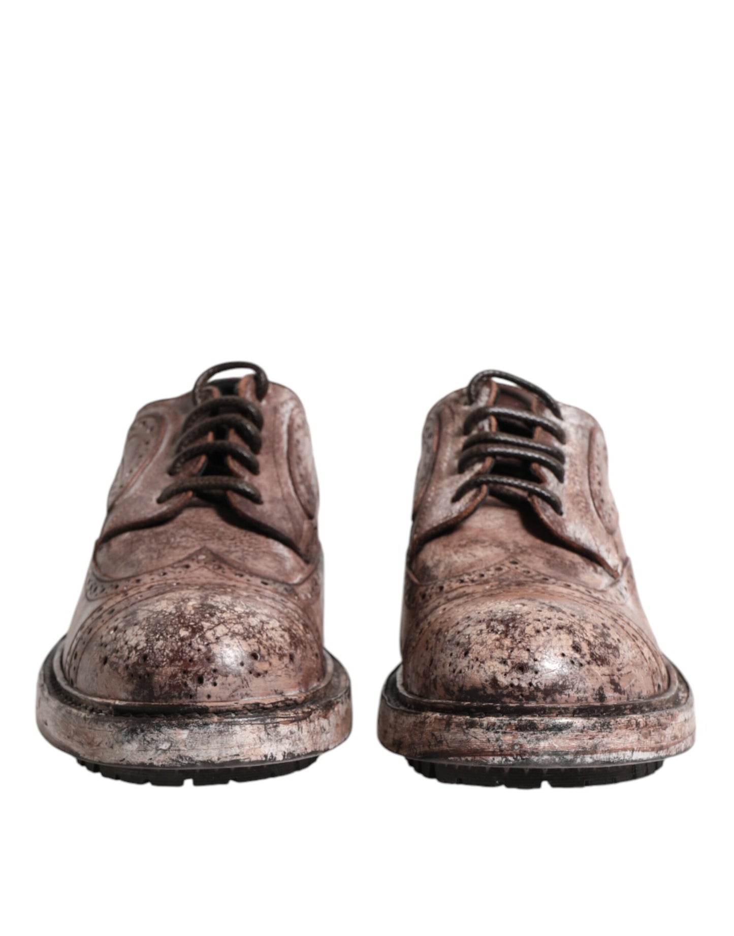 Dolce & Gabbana Brown Leather Distressed Brogue Lace Up Shoes