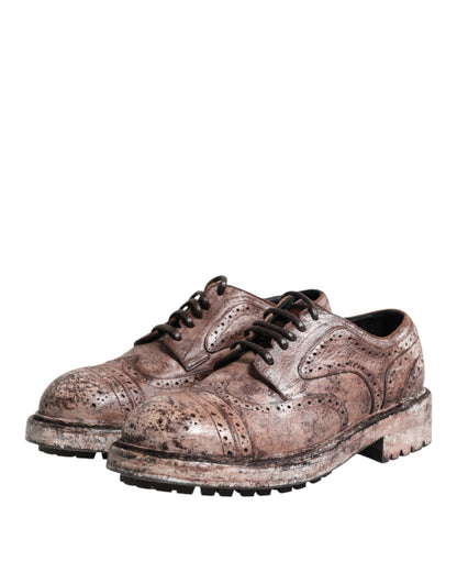 Dolce & Gabbana Brown Leather Distressed Brogue Lace Up Shoes