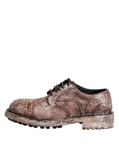 Dolce & Gabbana Brown Leather Distressed Brogue Lace Up Shoes