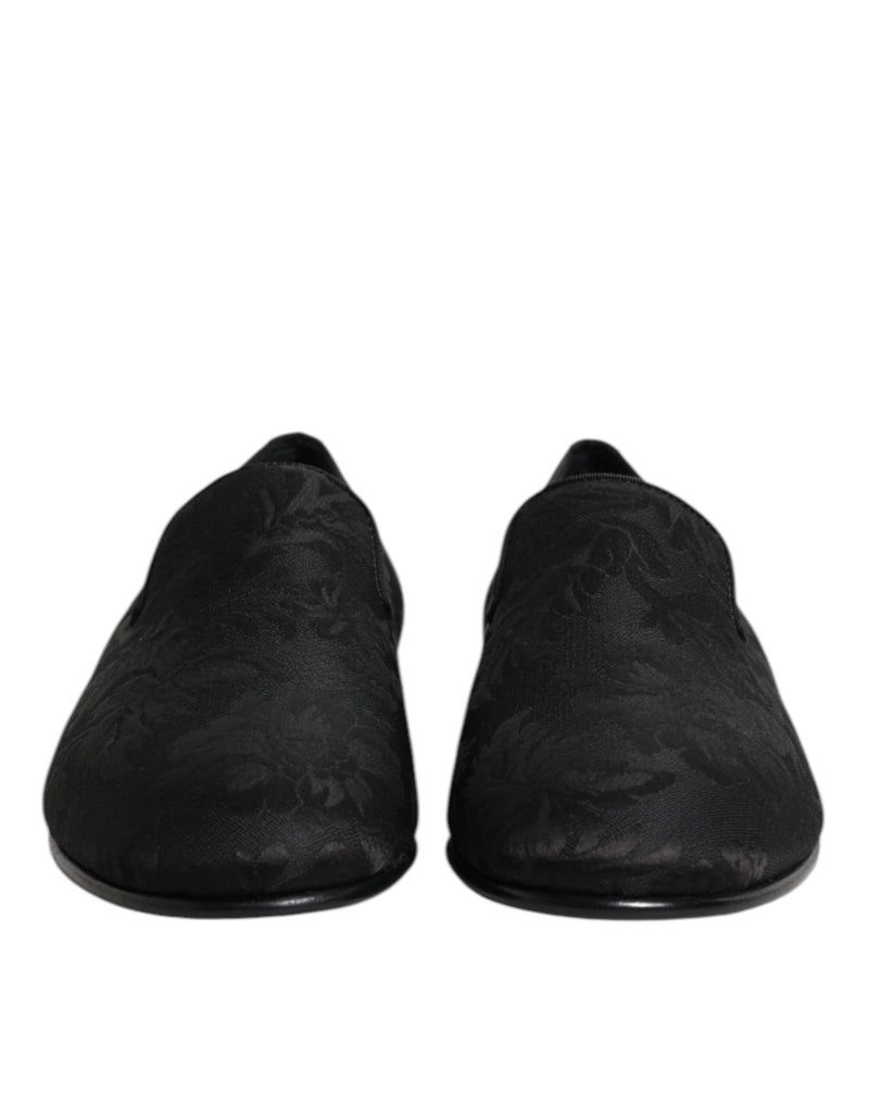 Dolce & Gabbana Black Floral Brocade Loafers for Men