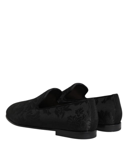 Dolce & Gabbana Black Floral Brocade Loafers Men Dress Shoes