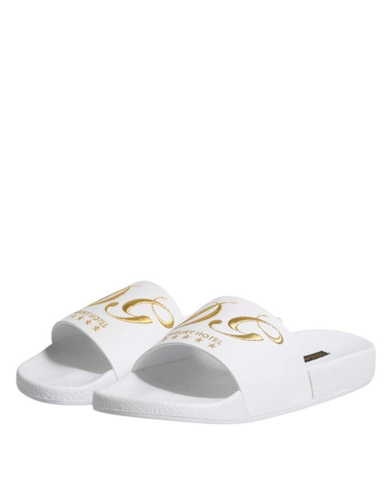 Dolce & Gabbana White Leather Slides Sandals for Men