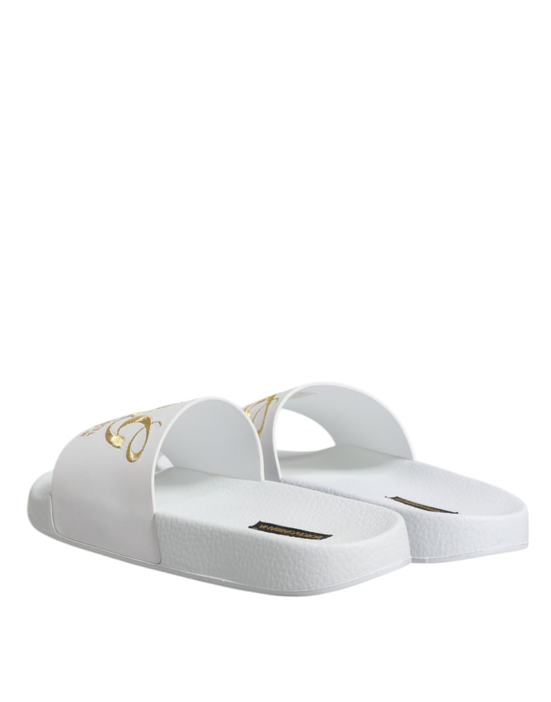 Dolce & Gabbana White Leather Slides Sandals for Men