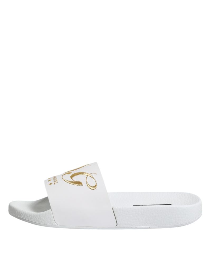Dolce & Gabbana White Leather Slides Sandals for Men