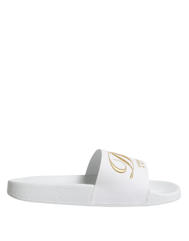 Dolce & Gabbana White Leather Slides Sandals for Men
