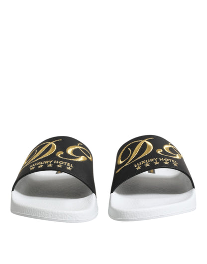 Dolce & Gabbana White Black Leather Sandals Beachwear Shoes