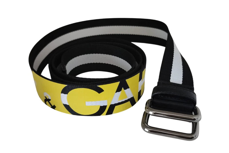 Dolce &amp; Gabbana Zwart Geel Logo Gestreepte Metalen Gesp Riem