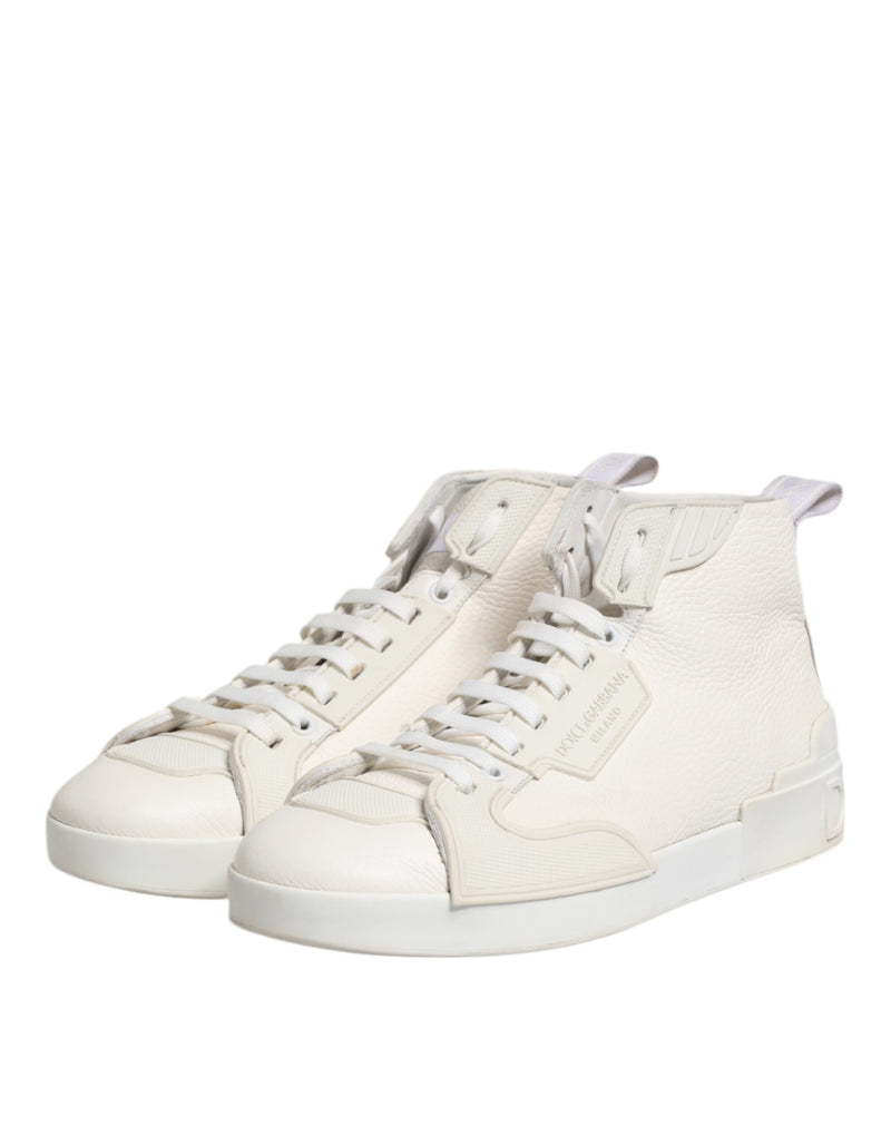 Dolce & Gabbana White Leather Mid Top Sneakers - Luxurious Style
