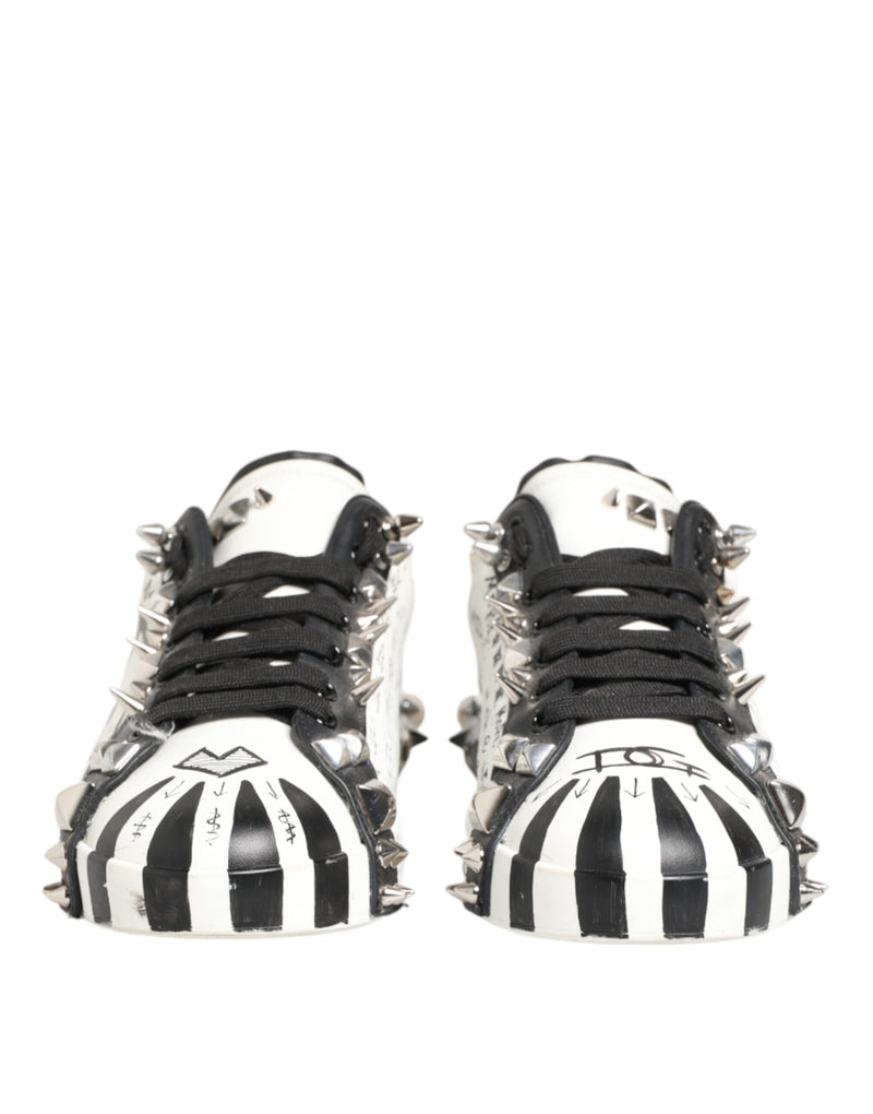 Dolce & Gabbana White Studded Printed Low Top Sneakers