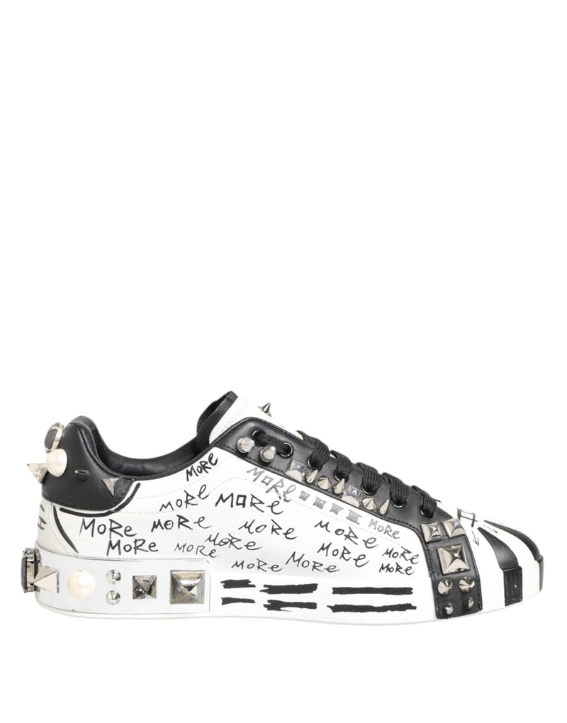 Dolce & Gabbana White Studded Printed Low Top Sneakers