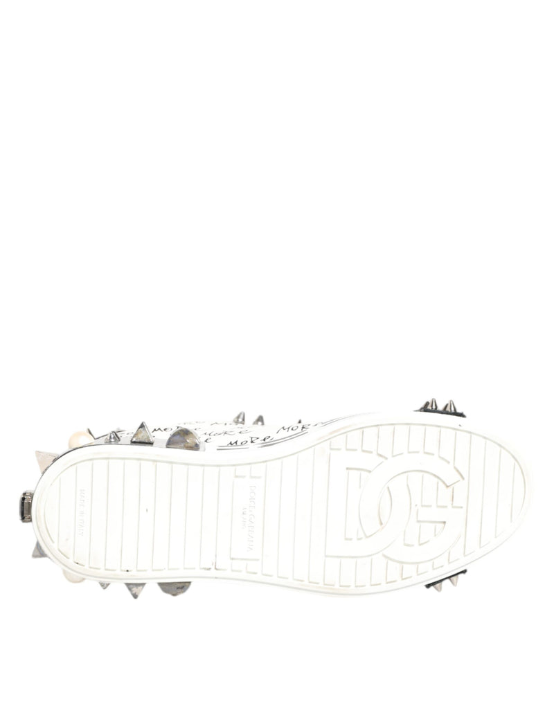 Dolce & Gabbana White Studded Printed Low Top Sneakers