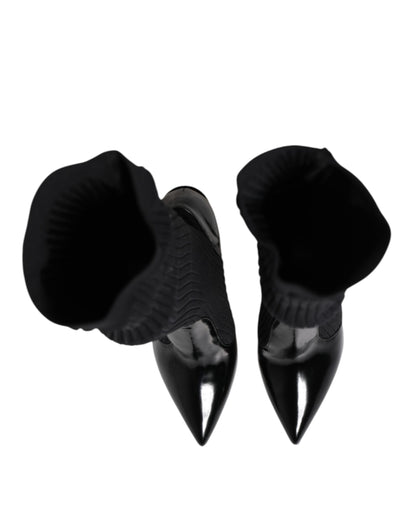 Dolce & Gabbana Zwarte Lederen Geribde Veterschoenen tot aan de Knie