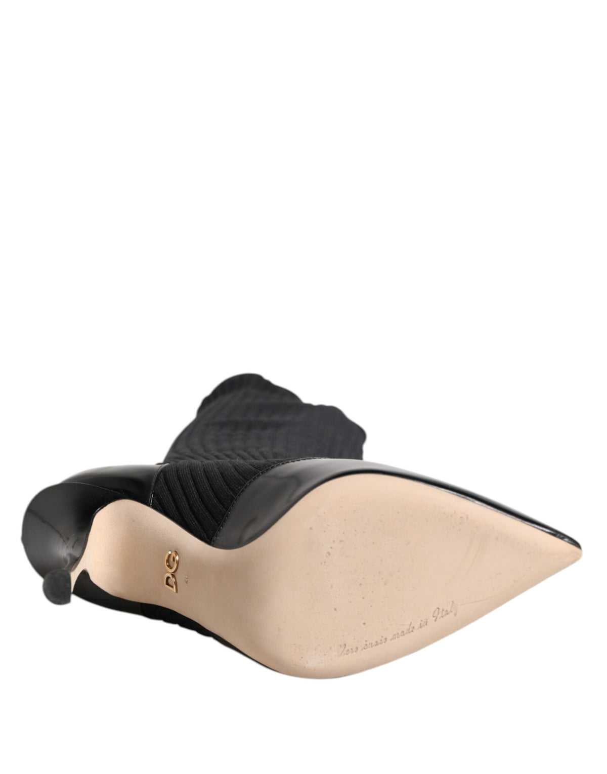 Dolce & Gabbana Bottes Genoux en Cuir Noir à Tricot Ribbed
